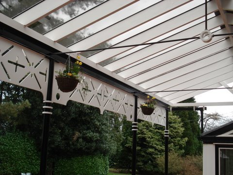 Timber canopy with decorative cut fascia