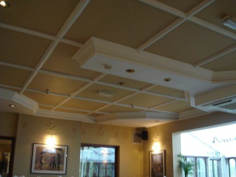 Coffered ceiling detail in a restaurant