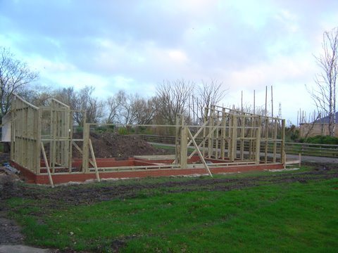 Timber frame building under construction